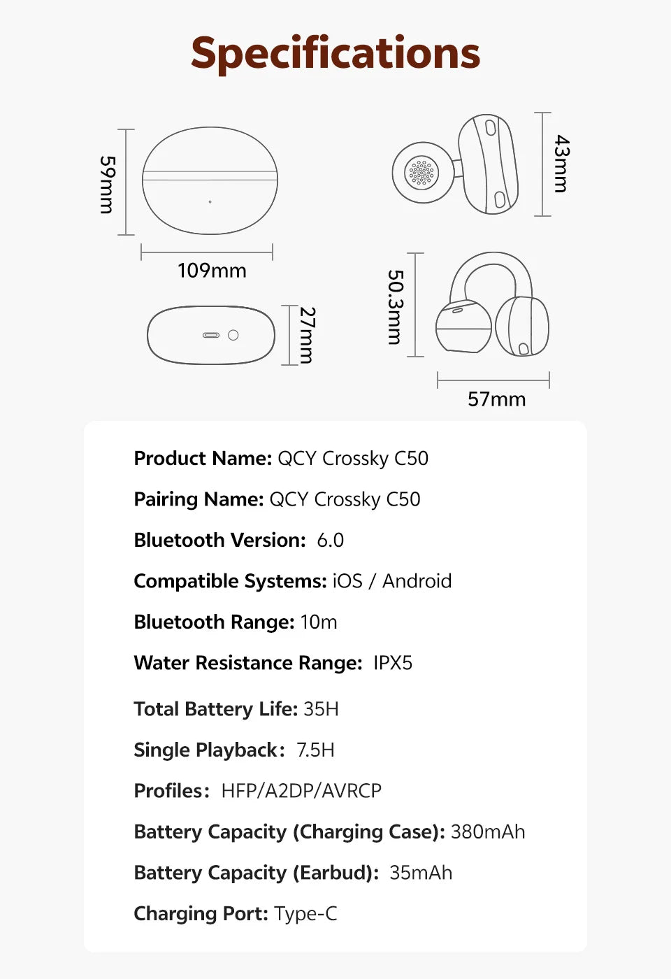 QCY Crossky C50 Open Ear Clip Earbuds