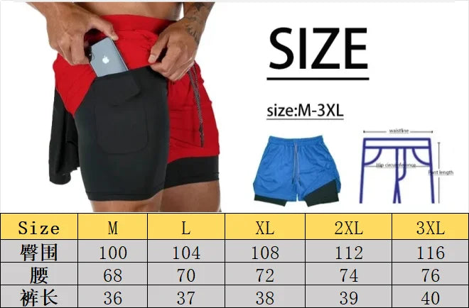 Men Running Shorts 2 in 1 Double-deck